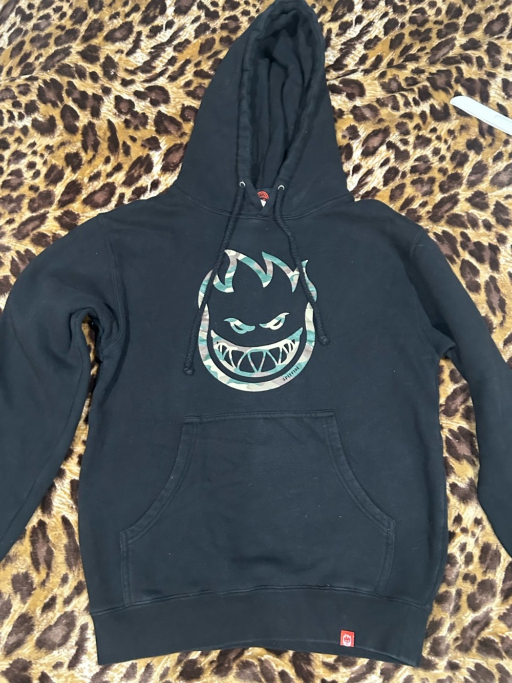 Spitfire Black Crewneck Hoodie with Camo Flame Logo